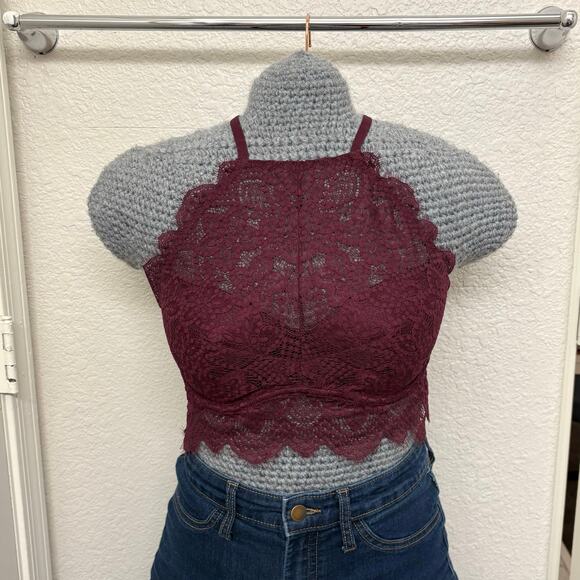 PINK Victoria's Secret Purple Lace Push Up High Neck Racerback Bralette L A - C - Picture 1 of 5